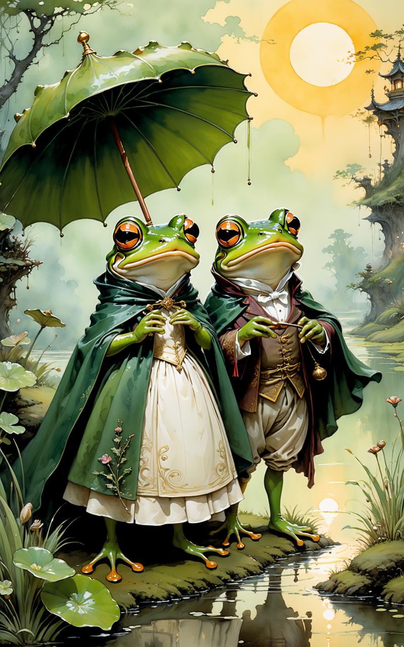 04385-811799847-Whimsical ridicules funny happy prince frog with his girl, a stunningly detailed fluid gouache painting by Jean Baptiste Monge,.png